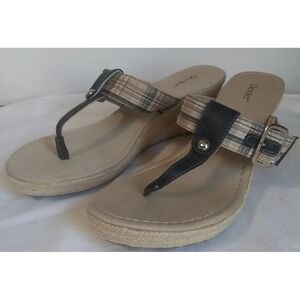Women's Wedge Sandals Sz 11 Dexter Espadrille Black Tan Jute Hemp Heel READ